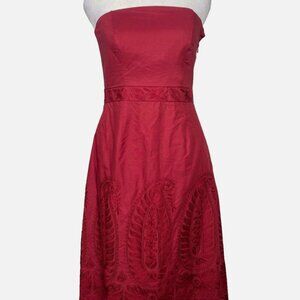 NWOT, Ann Taylor, maroon/red strapless embroidered dress, Size 2